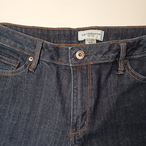 Liz Claiborne Petite Jeans Size 10P Classic Mid Rise Straight Leg Dark Wash - Picture 3 of 9